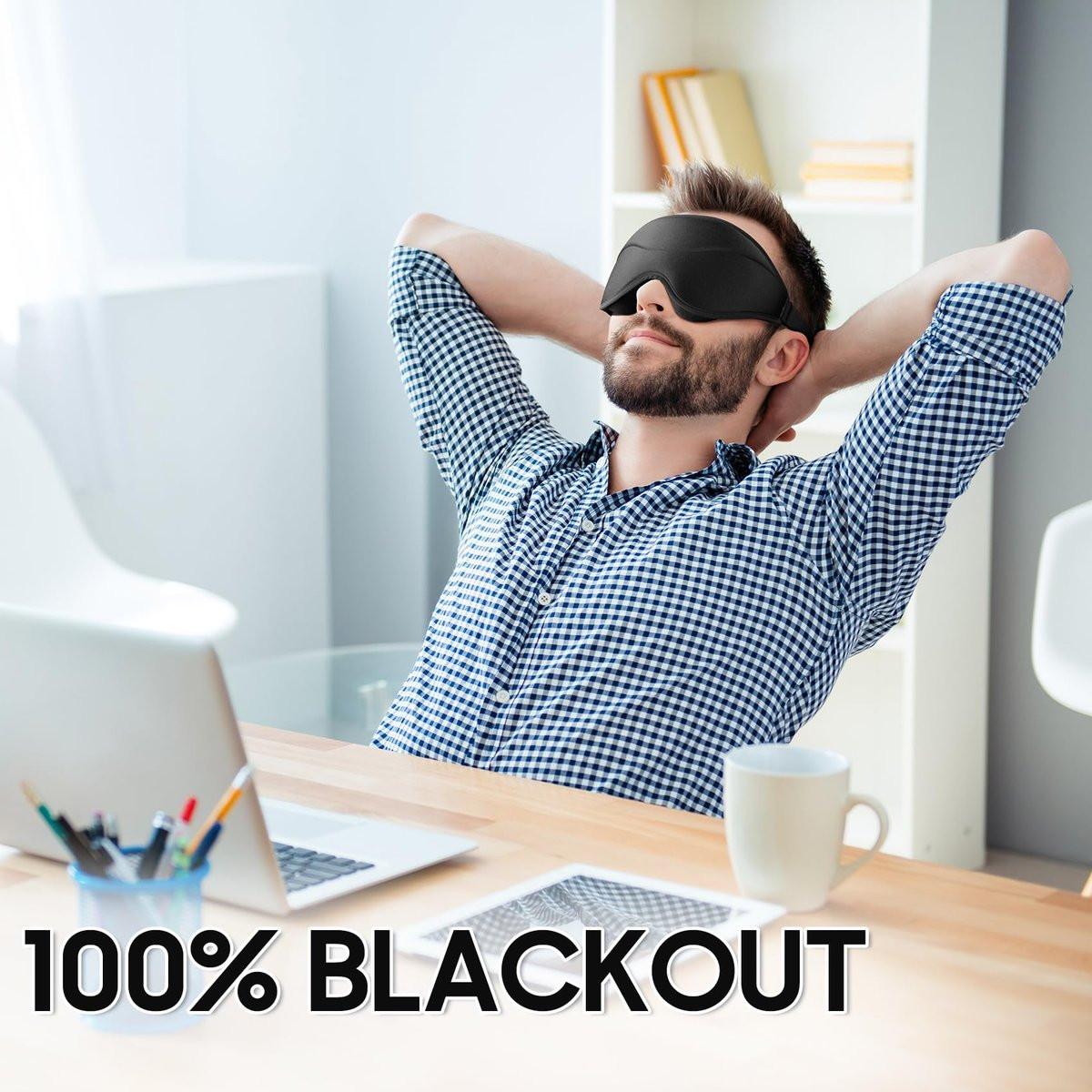 MOEASEii Schlafmaske – Total Blackout 3D Schlafmaske, superleicht & seidig weich, vollständig verstellbar, für Zuhause, Büro, Reisen, Meditation, Yoga, Schwarz