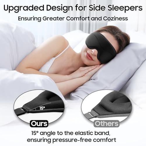 MOEASEii Schlafmaske – Total Blackout 3D Schlafmaske, superleicht & seidig weich, vollständig verstellbar, für Zuhause, Büro, Reisen, Meditation, Yoga, Schwarz