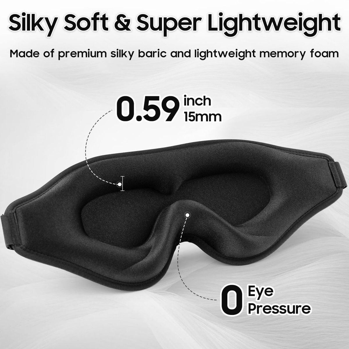 MOEASEii Schlafmaske – Total Blackout 3D Schlafmaske, superleicht & seidig weich, vollständig verstellbar, für Zuhause, Büro, Reisen, Meditation, Yoga, Schwarz