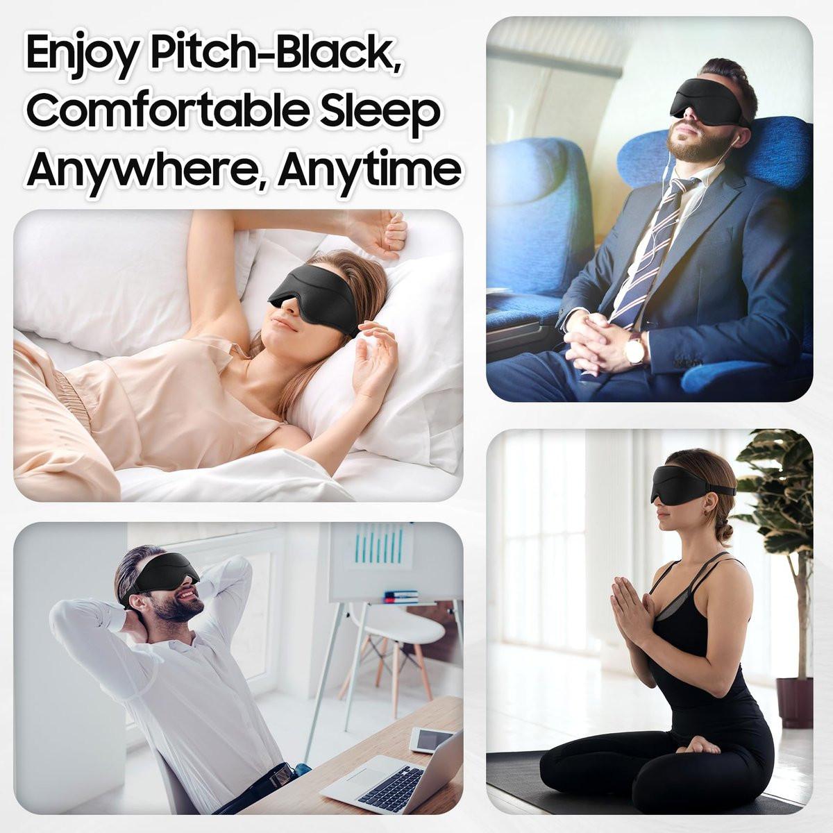 MOEASEii Schlafmaske – Total Blackout 3D Schlafmaske, superleicht & seidig weich, vollständig verstellbar, für Zuhause, Büro, Reisen, Meditation, Yoga, Schwarz