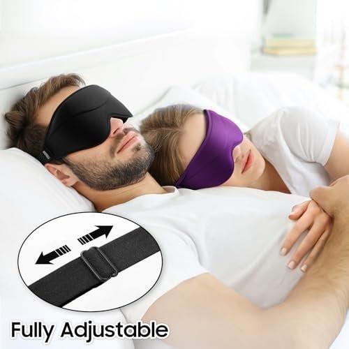 MOEASEii Schlafmaske – Total Blackout 3D Schlafmaske, superleicht & seidig weich, vollständig verstellbar, für Zuhause, Büro, Reisen, Meditation, Yoga, Schwarz