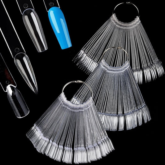 Fcozpjk Nagellack-Farbmusterstäbe mit Ring, 150 Stück Ballerina Square Stiletto Klare Nagelspitzen, Nagellack-Display-Musterstäbe, Übungs-Nagelspitzen, Nagelstudio-Zubehör