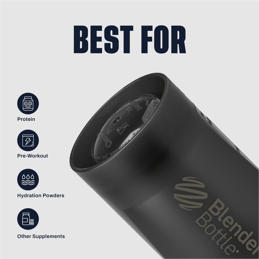 BlenderBottle Classic V2 Shaker-Flasche für Proteinshakes und Pre-Workout, 28 Unzen, Grau/Schwarz, Black Shadow