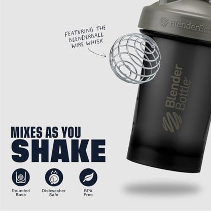 BlenderBottle Classic V2 Shaker-Flasche für Proteinshakes und Pre-Workout, 28 Unzen, Grau/Schwarz, Black Shadow