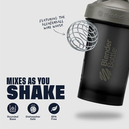 BlenderBottle Classic V2 Shaker-Flasche für Proteinshakes und Pre-Workout, 28 Unzen, Grau/Schwarz, Black Shadow