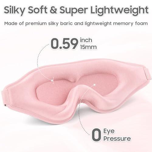 MOEASEii Schlafmaske – Totale Dunkelheit 3D Schlafmaske, superleicht & seidig weich, vollständig verstellbar für Zuhause, Büro, Reisen, Meditation, Yoga, Pink, Muttertagsgeschenk