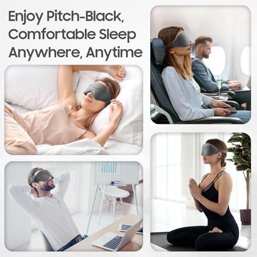 MOEASEii Schlafmaske - Totale Verdunkelung 3D Schlafmaske, Super Leicht & Seidig Weiche Augenmaske zum Schlafen, Vollständig Verstellbar für Zuhause, Büro, Reisen, Meditation, Yoga, Grau, Muttertagsgeschenke