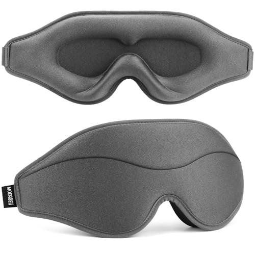 MOEASEii Schlafmaske - Totale Verdunkelung 3D Schlafmaske, Super Leicht & Seidig Weiche Augenmaske zum Schlafen, Vollständig Verstellbar für Zuhause, Büro, Reisen, Meditation, Yoga, Grau, Muttertagsgeschenke