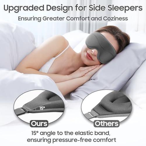 MOEASEii Schlafmaske - Totale Verdunkelung 3D Schlafmaske, Super Leicht & Seidig Weiche Augenmaske zum Schlafen, Vollständig Verstellbar für Zuhause, Büro, Reisen, Meditation, Yoga, Grau, Muttertagsgeschenke