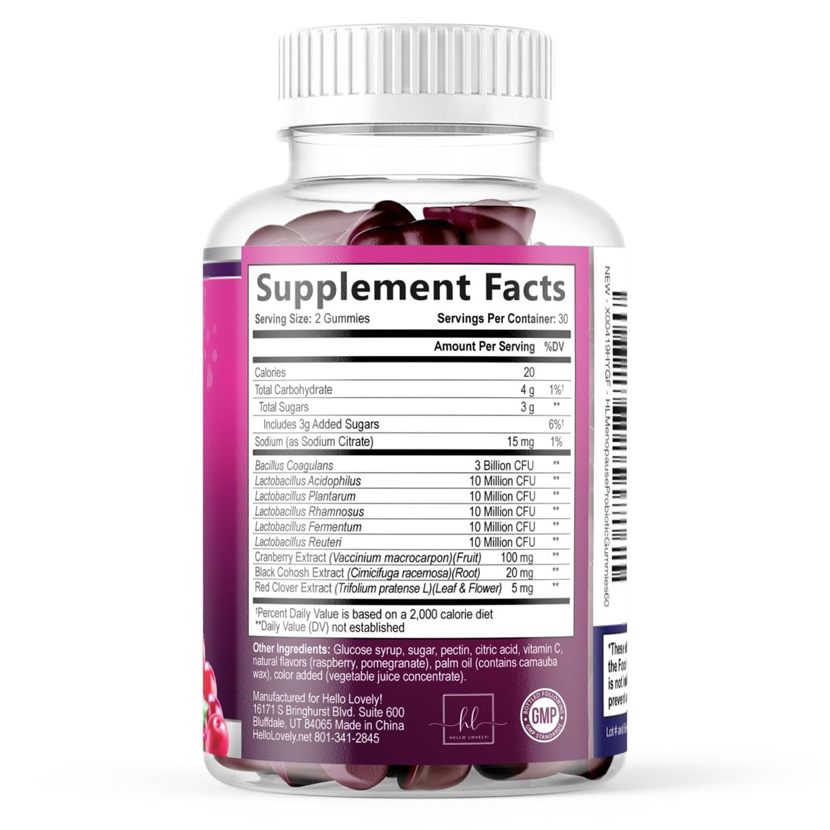 Menopause Gummies für Frauen – Black Cohosh, Cranberry, 3 Mrd. KBE Probiotika pro Portion – Komplette Linderung von Hitzewallungen, Nachtschweiß, Unterstützung der Vaginalgesundheit – 60 Gummis