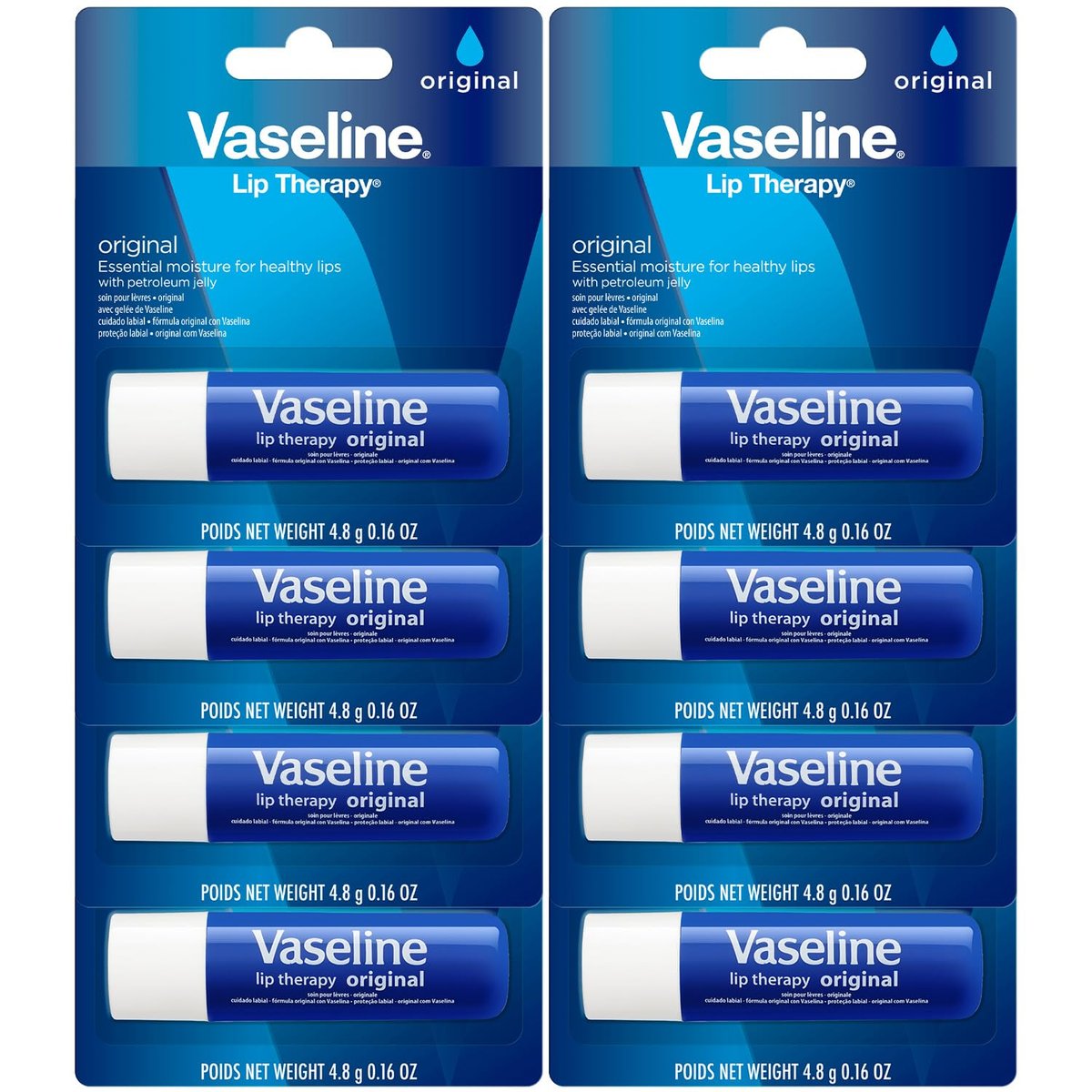 Vaseline Lip Therapy Original 8er-Pack – Lippenbalsam für trockene, rissige Lippen, 0,16 Oz pro Stück
