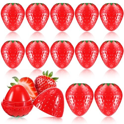 Dimsile 12er-Pack Erdbeer-Lippenbalsam – Feuchtigkeitsspendender, plumpender Lippenpflegestift in Erdbeerform – Geschenk für Frauen