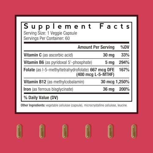 Doctor's Recipes Eisenpräparat für Frauen und Männer - Sanftes Eisenbisglycinat mit Vitamin C, B6, Folat & B12, Magenfreundliche Eisenkapseln, 60 vegane Kapseln