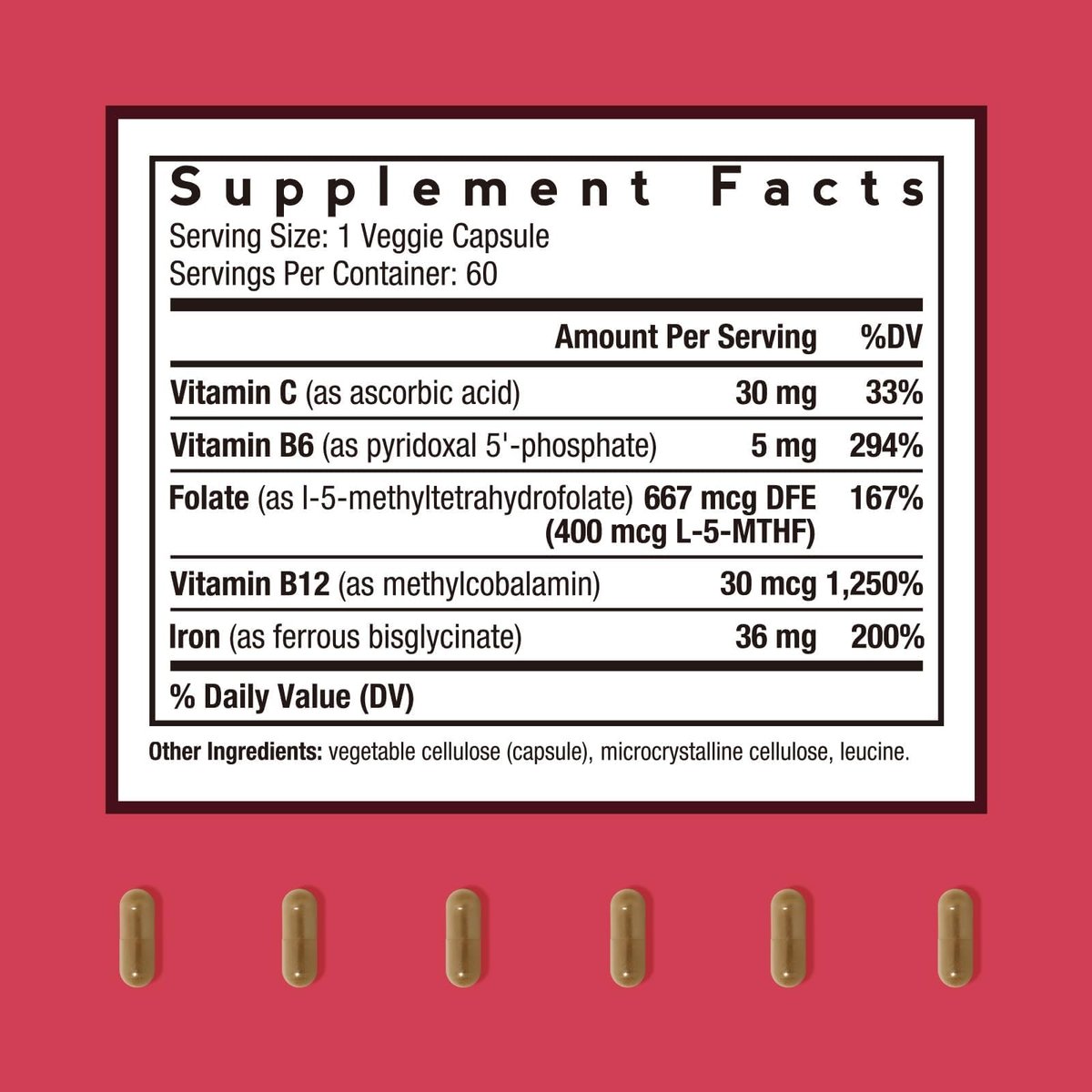 Doctor's Recipes Eisenpräparat für Frauen und Männer - Sanftes Eisenbisglycinat mit Vitamin C, B6, Folat & B12, Magenfreundliche Eisenkapseln, 60 vegane Kapseln
