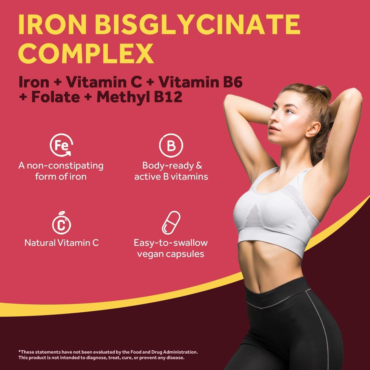 Doctor's Recipes Eisenpräparat für Frauen und Männer - Sanftes Eisenbisglycinat mit Vitamin C, B6, Folat & B12, Magenfreundliche Eisenkapseln, 60 vegane Kapseln
