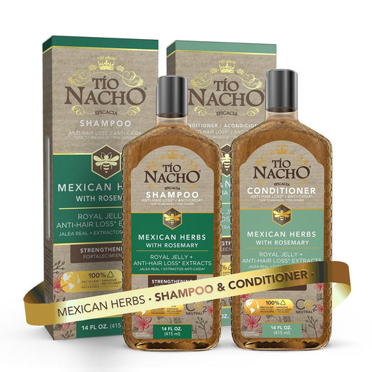 Tío Nacho Mexikanische Kräuter Anti-Haarausfall Shampoo & Conditioner Set mit Gelée Royale und Rosmarinextrakt, Stärkende und pflegende Routine gegen Haarausfall, Ideal für Männer und Frauen, 2x 414 ml