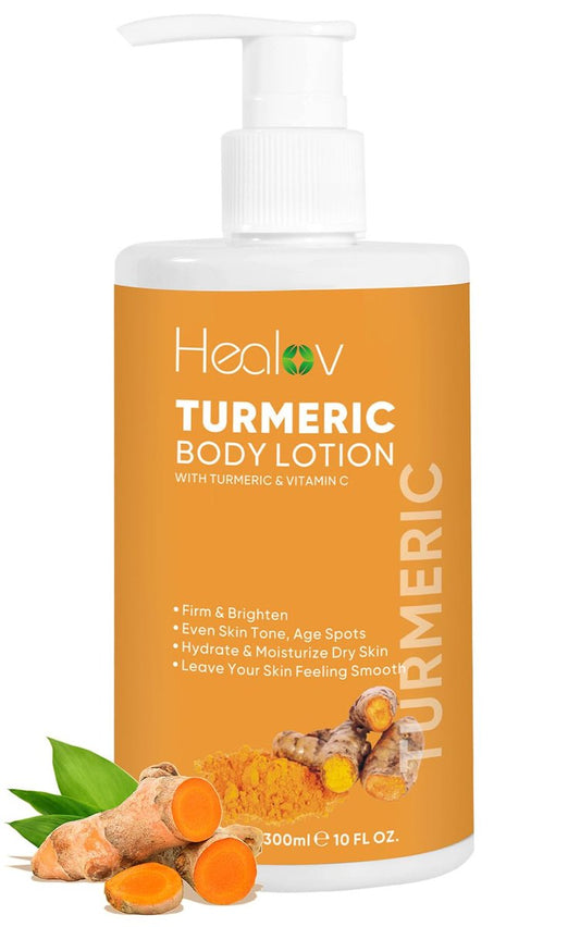 Healov Turmeric Lotion gegen Pickel – Natürliche Hautaufhellungscreme mit Kurkuma für Gesicht & Körper – Reinigt die Haut, bekämpft Akne, vereinheitlicht den Teint, entfernt Narben, Sonnenschäden & Verfärbungen – mit Vitamin C