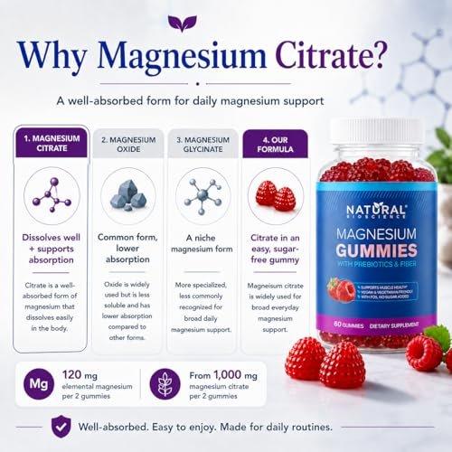 Zuckerfreie Magnesium Gummibärchen für Erwachsene – Magnesiumcitrat 120 mg Elementar, ohne Zuckeralkohole oder Stevia, veganes Kausupplement für Schlaf, Ruhe, Muskel- und Nervenunterstützung, 60 Gummibärchen
