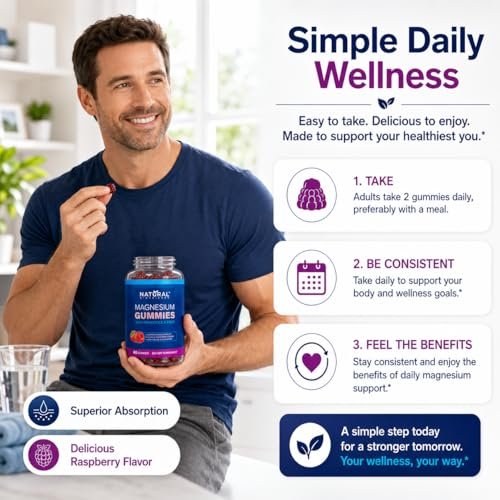 Zuckerfreie Magnesium Gummibärchen für Erwachsene – Magnesiumcitrat 120 mg Elementar, ohne Zuckeralkohole oder Stevia, veganes Kausupplement für Schlaf, Ruhe, Muskel- und Nervenunterstützung, 60 Gummibärchen