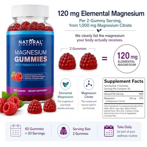 Zuckerfreie Magnesium Gummibärchen für Erwachsene – Magnesiumcitrat 120 mg Elementar, ohne Zuckeralkohole oder Stevia, veganes Kausupplement für Schlaf, Ruhe, Muskel- und Nervenunterstützung, 60 Gummibärchen