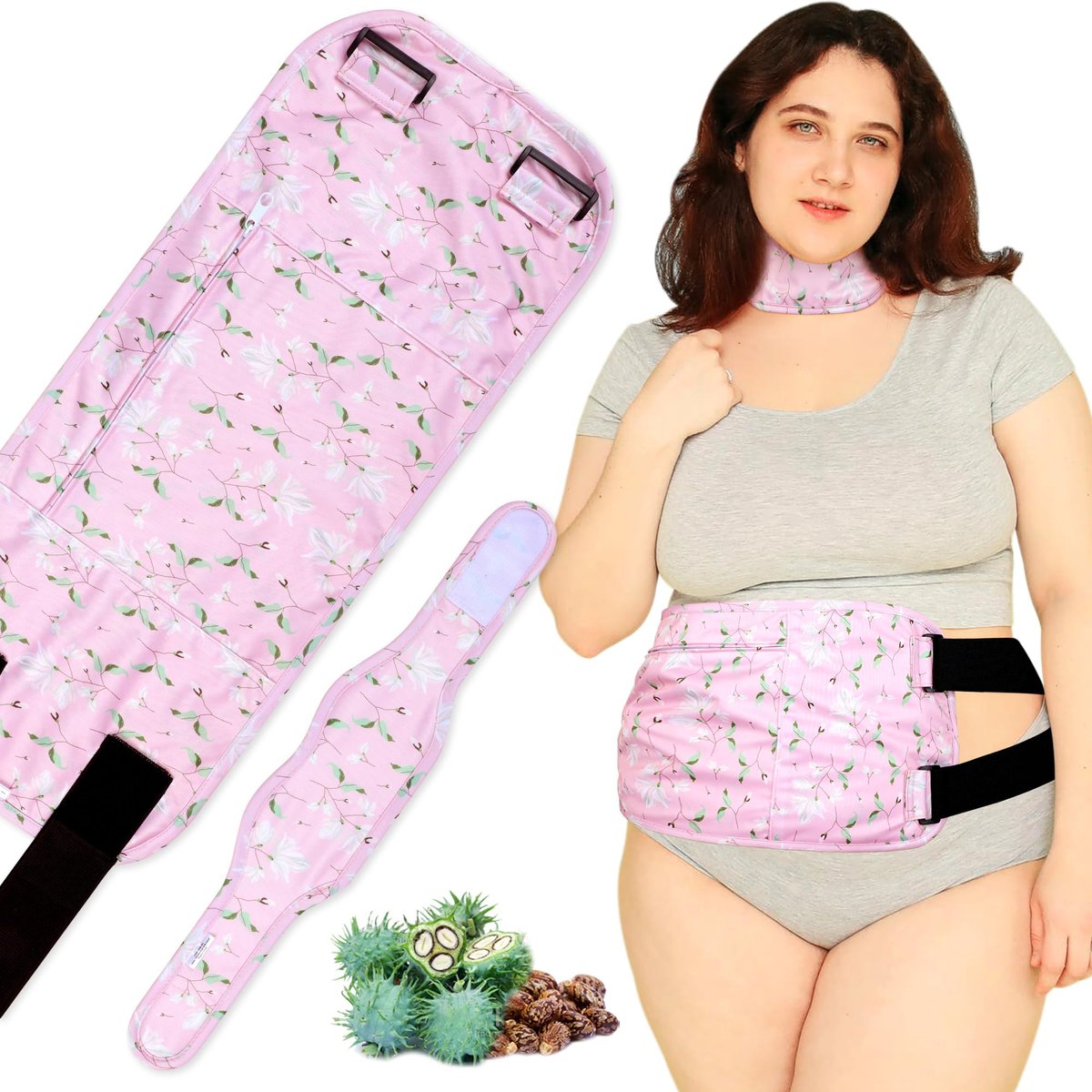 Plus-Size Rizinusöl Pack 2 Stück Rizinusöl Wickel aus Bio-Baumwolle, Wiederverwendbares Set, Kaltgepresstes, Unraffiniertes Rizinusöl Kompressen-Pack für Leberreinigung