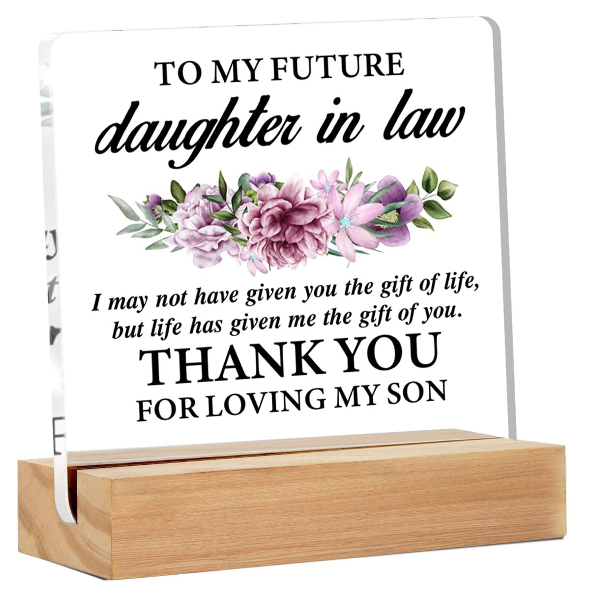 Zukünftige Schwiegertochter Geschenk – Verlobungsgeschenk – Hochzeitsgeschenk – Geschenk für zukünftige Schwiegertochter von der Schwiegermutter – Klarer Schreibtisch-Akzent aus Acryl, 10x10 cm