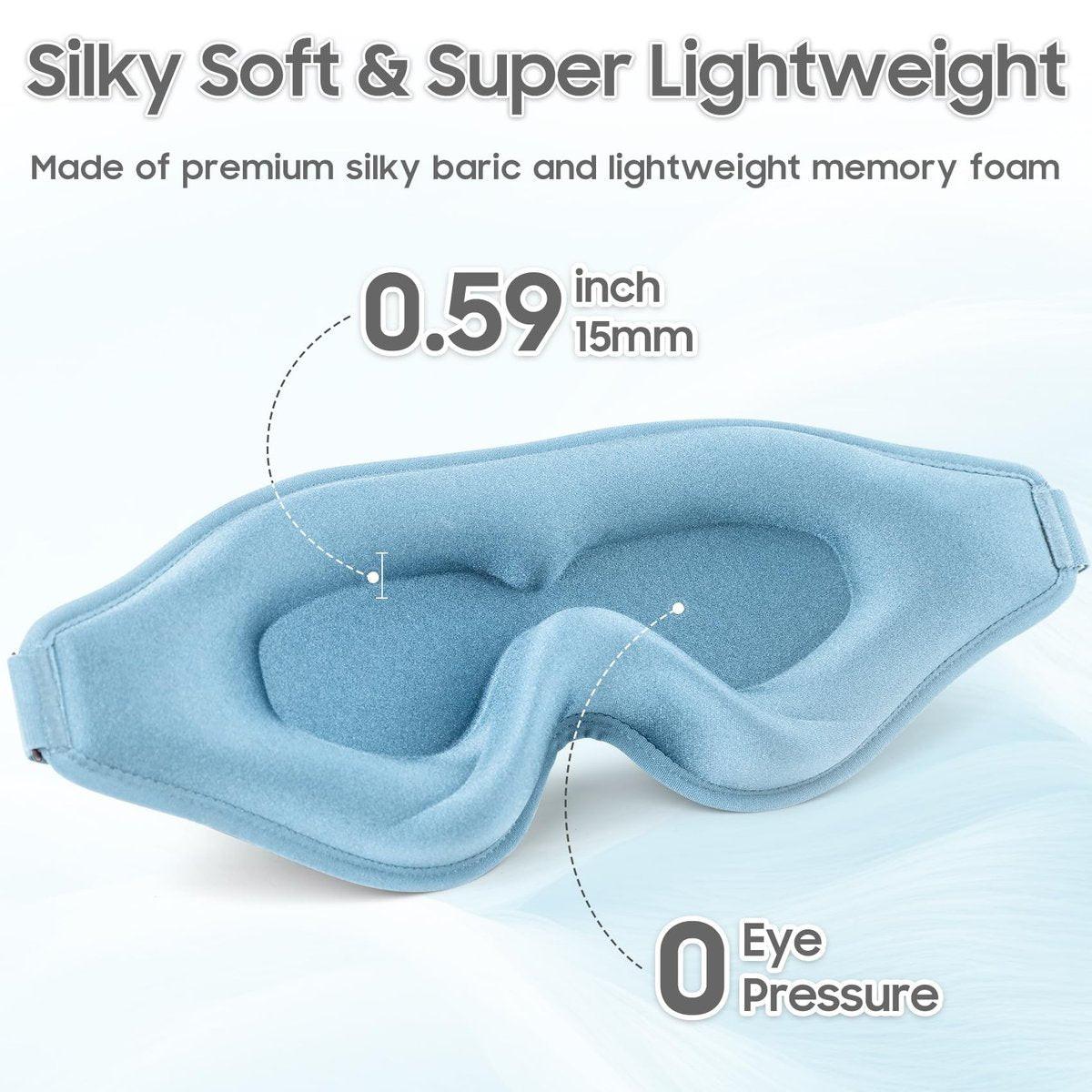 MOEASEii Schlafmaske - Total Blackout 3D Schlafmaske, superleicht & seidig weich, vollständig verstellbar, für Zuhause, Reisen, Meditation, Yoga, Hellblau