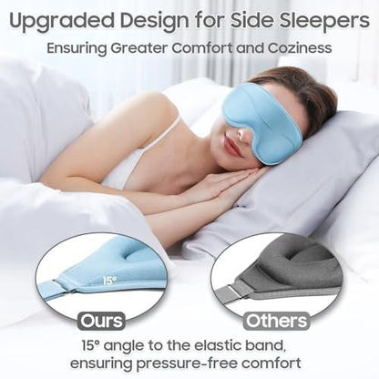 MOEASEii Schlafmaske - Total Blackout 3D Schlafmaske, superleicht & seidig weich, vollständig verstellbar, für Zuhause, Reisen, Meditation, Yoga, Hellblau