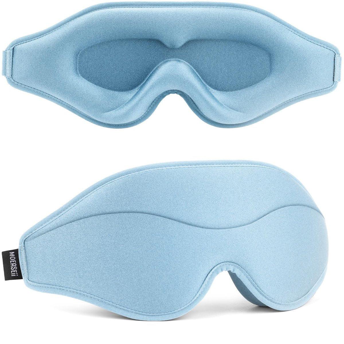 MOEASEii Schlafmaske - Total Blackout 3D Schlafmaske, superleicht & seidig weich, vollständig verstellbar, für Zuhause, Reisen, Meditation, Yoga, Hellblau