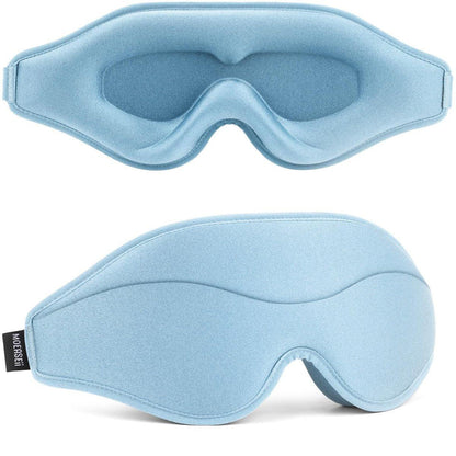 MOEASEii Schlafmaske - Total Blackout 3D Schlafmaske, superleicht & seidig weich, vollständig verstellbar, für Zuhause, Reisen, Meditation, Yoga, Hellblau