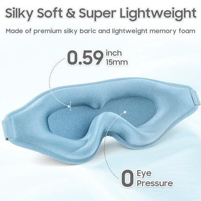 MOEASEii Schlafmaske - Total Blackout 3D Schlafmaske, superleicht & seidig weich, vollständig verstellbar, für Zuhause, Reisen, Meditation, Yoga, Hellblau
