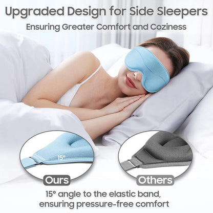MOEASEii Schlafmaske - Total Blackout 3D Schlafmaske, superleicht & seidig weich, vollständig verstellbar, für Zuhause, Reisen, Meditation, Yoga, Hellblau