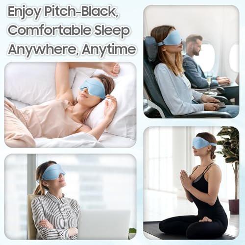 MOEASEii Schlafmaske - Total Blackout 3D Schlafmaske, superleicht & seidig weich, vollständig verstellbar, für Zuhause, Reisen, Meditation, Yoga, Hellblau