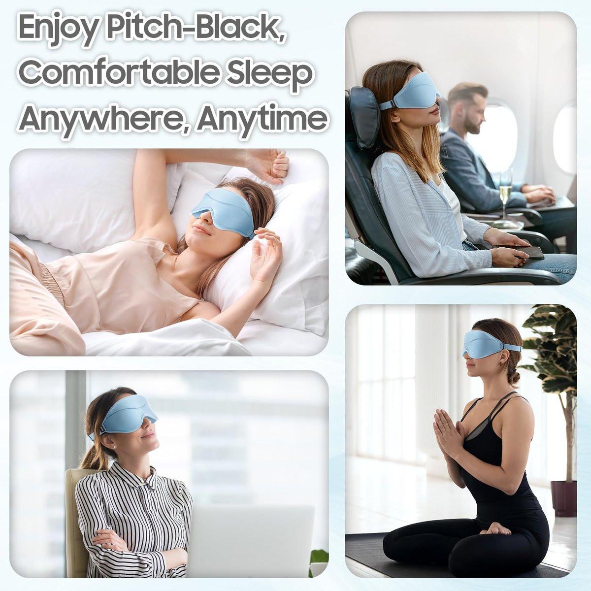 MOEASEii Schlafmaske - Total Blackout 3D Schlafmaske, superleicht & seidig weich, vollständig verstellbar, für Zuhause, Reisen, Meditation, Yoga, Hellblau
