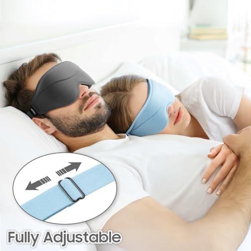 MOEASEii Schlafmaske - Total Blackout 3D Schlafmaske, superleicht & seidig weich, vollständig verstellbar, für Zuhause, Reisen, Meditation, Yoga, Hellblau