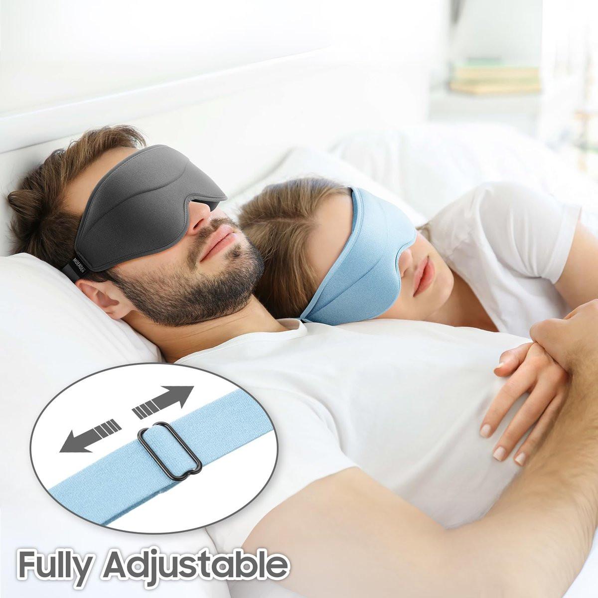 MOEASEii Schlafmaske - Total Blackout 3D Schlafmaske, superleicht & seidig weich, vollständig verstellbar, für Zuhause, Reisen, Meditation, Yoga, Hellblau