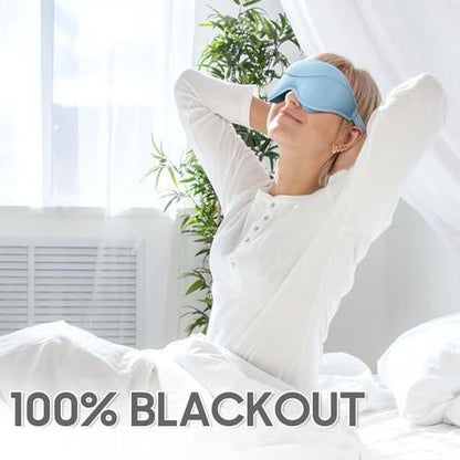 MOEASEii Schlafmaske - Total Blackout 3D Schlafmaske, superleicht & seidig weich, vollständig verstellbar, für Zuhause, Reisen, Meditation, Yoga, Hellblau