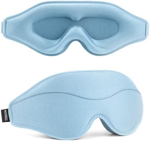 MOEASEii Schlafmaske - Total Blackout 3D Schlafmaske, superleicht & seidig weich, vollständig verstellbar, für Zuhause, Reisen, Meditation, Yoga, Hellblau