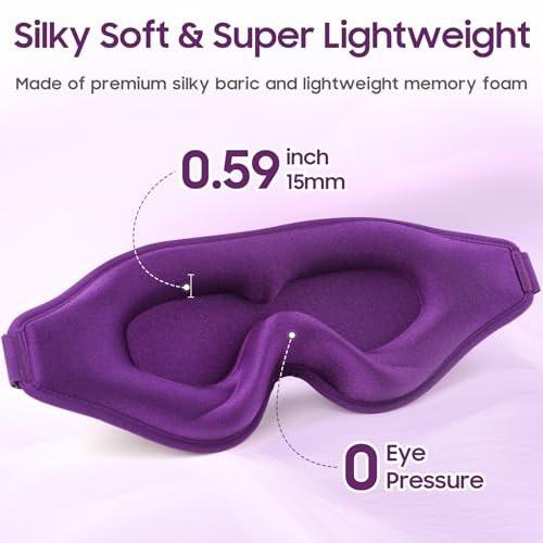 MOEASEii Schlafmaske - Totale Dunkelheit 3D Schlafmaske, Superleicht & Seidig Weiche Augenmaske für Zuhause, Reisen, Meditation, Yoga, Lila
