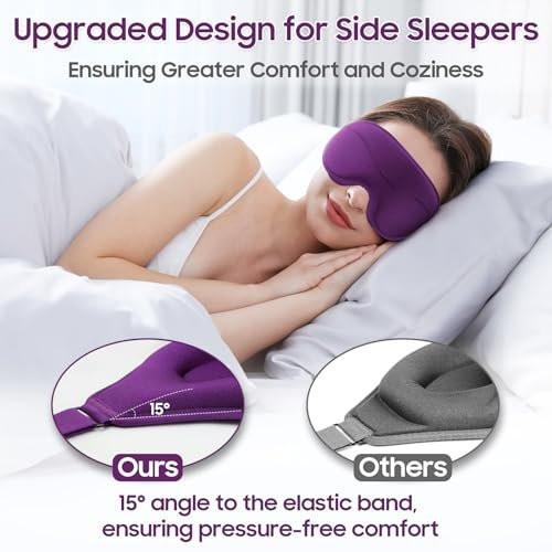MOEASEii Schlafmaske - Totale Dunkelheit 3D Schlafmaske, Superleicht & Seidig Weiche Augenmaske für Zuhause, Reisen, Meditation, Yoga, Lila