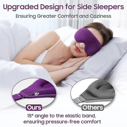 MOEASEii Schlafmaske - Totale Dunkelheit 3D Schlafmaske, Superleicht & Seidig Weiche Augenmaske für Zuhause, Reisen, Meditation, Yoga, Lila