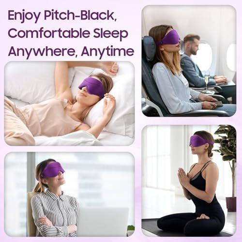 MOEASEii Schlafmaske - Totale Dunkelheit 3D Schlafmaske, Superleicht & Seidig Weiche Augenmaske für Zuhause, Reisen, Meditation, Yoga, Lila