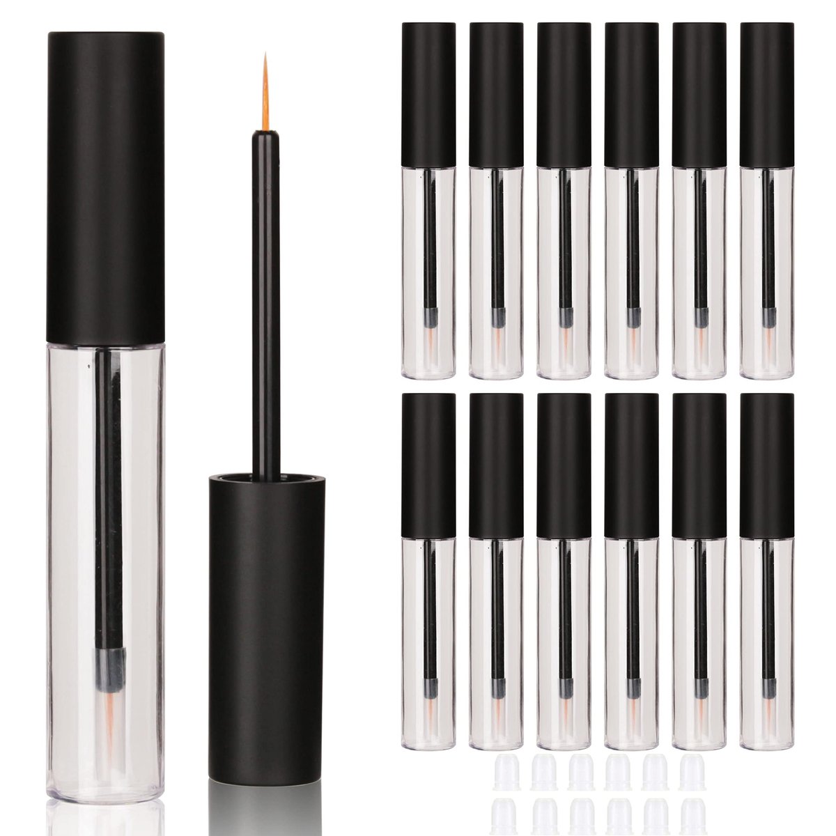 COSIDEA 12er-Pack Leere Plastik-Matte-Schwarz-10-ml-Eyeliner-Tuben, Behälter mit Applikatorbürste für DIY-Wimpernwachstumsöl