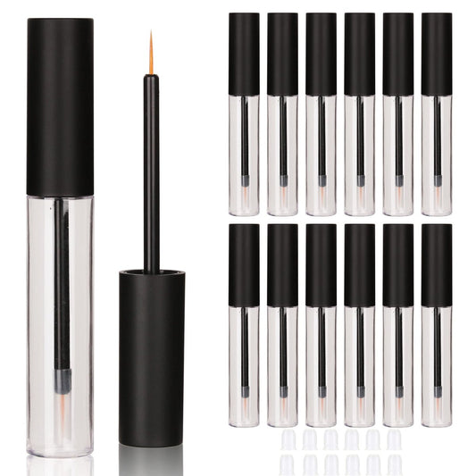 COSIDEA 12er-Pack Leere Plastik-Matte-Schwarz-10-ml-Eyeliner-Tuben, Behälter mit Applikatorbürste für DIY-Wimpernwachstumsöl