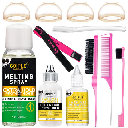 Lace-Melting-Spray für klebefreie Perücken – Essentials-Kit mit Lace-Front-Perückenkleber & Entferner