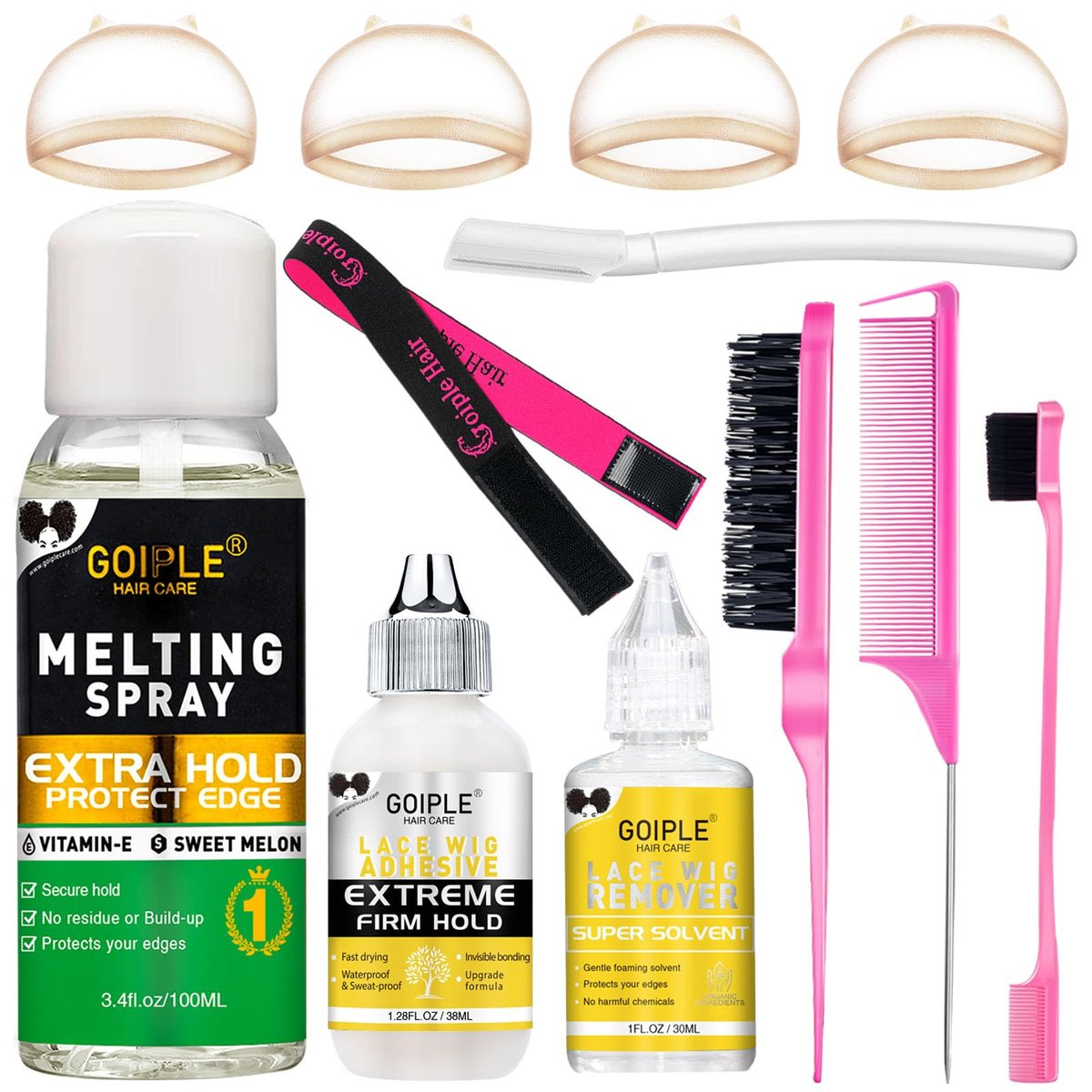 Lace-Melting-Spray für klebefreie Perücken – Essentials-Kit mit Lace-Front-Perückenkleber & Entferner