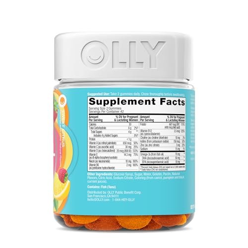 OLLY Schwangerschafts Multivitamin Gummis – Tägliche Nährstoffe für Mama & Baby, Folsäure, Omega-3 DHA, Vitamine A & D, süßer Zitrusgeschmack, 42-Tage-Vorrat – 84 Stück