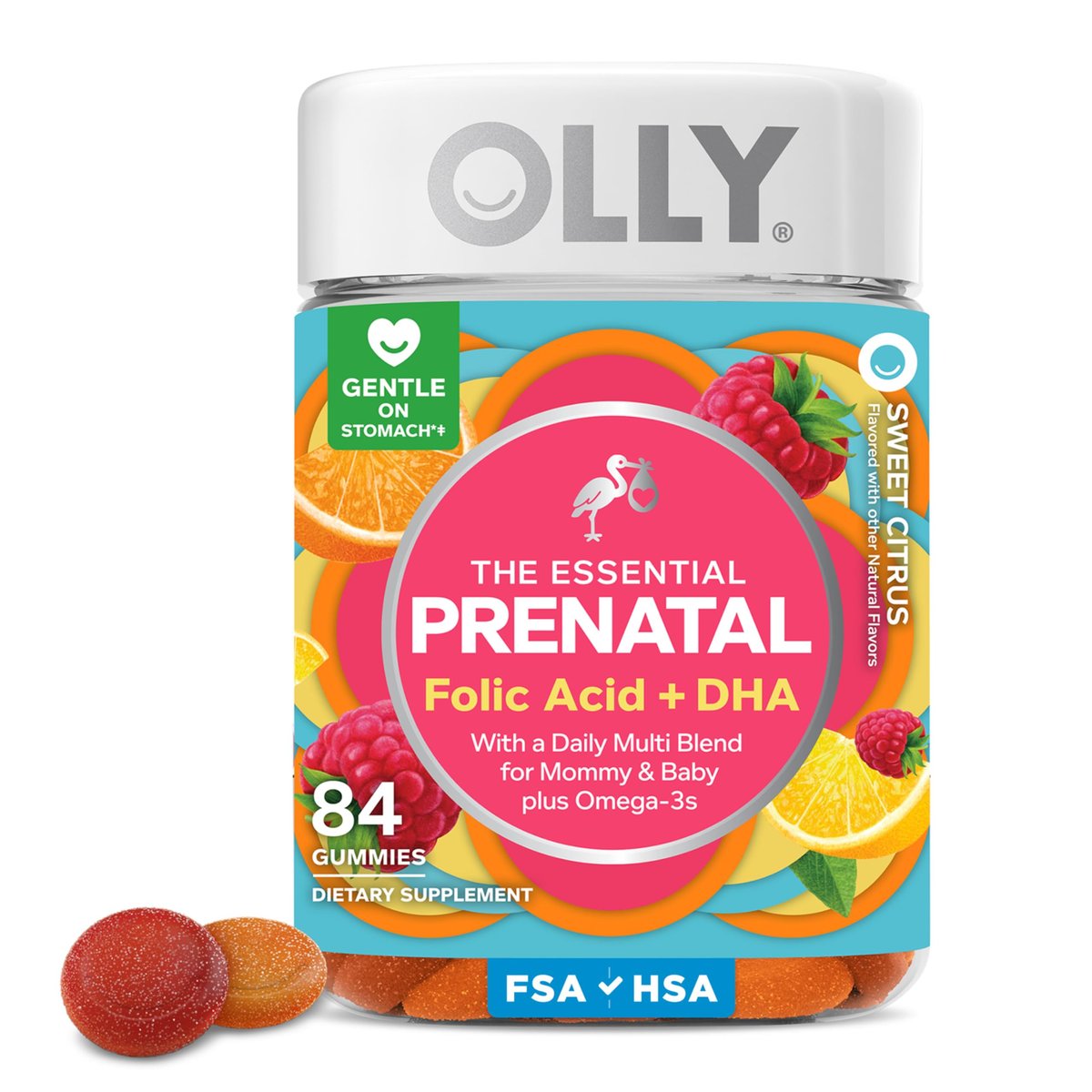 OLLY Schwangerschafts Multivitamin Gummis – Tägliche Nährstoffe für Mama & Baby, Folsäure, Omega-3 DHA, Vitamine A & D, süßer Zitrusgeschmack, 42-Tage-Vorrat – 84 Stück
