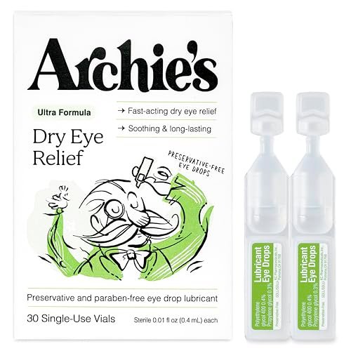 Archie's Remedies Trockene Augen Linderung, Ultra-Befeuchtende Augentropfen, Reine Formel ohne Konservierungsstoffe, Einzeldosen, gegen Reizungen und rote Augen, Natürliche Tränen, 30 Stück