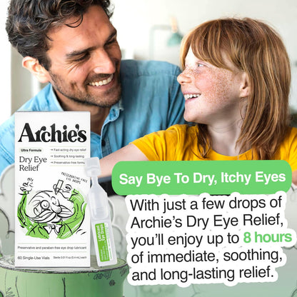 Archie's Remedies Trockene Augen Linderung, Ultra-Befeuchtende Augentropfen, Reine Formel ohne Konservierungsstoffe, Einzeldosen, gegen Reizungen und rote Augen, Natürliche Tränen, 30 Stück